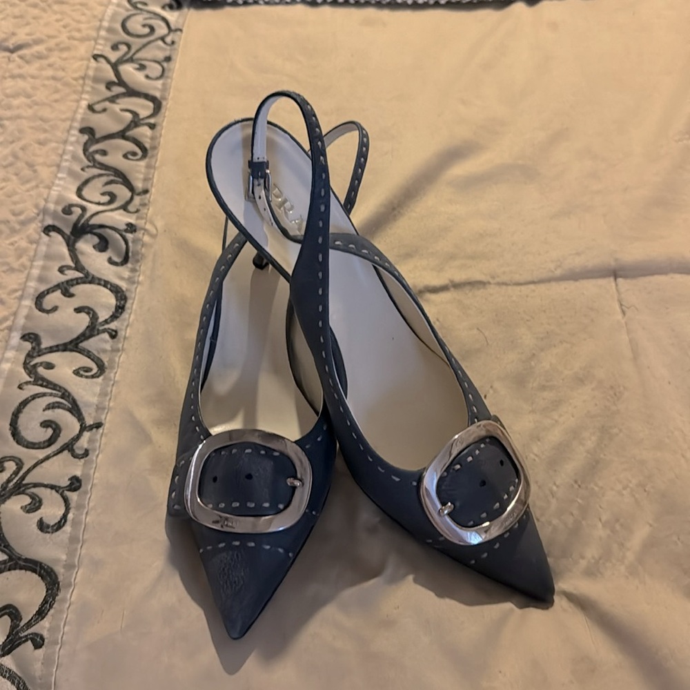 Prada Black Slingback Pointed Toe Heels with Silver Buckle - Picture 4 of 13